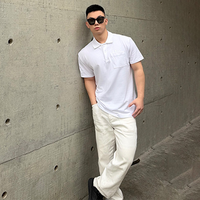 dior cotton pique embroidered short sleeve polo shirt